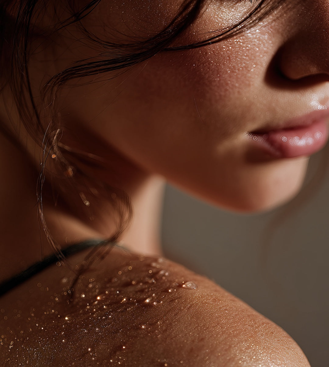 Woman out the shower, highlighting healthy and radiant skin