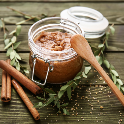 Exfoliating Pumpkin Spice Sugar Scrub for soft, radiant, seasonal skin glow.