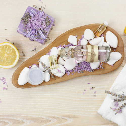 Stock photo of Honey & Lemon Lavender Soap with natural ingredients for soothing, anti-inflammatory skincare.