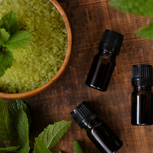 Stock photo of Peppermint Foot Scrub with cooling peppermint for exfoliating and refreshing tired feet.