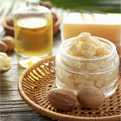 Stock photo of whipped Shea Body Butter with coconut oil and vitamin E for deep hydration and soft skin