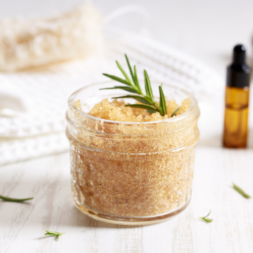 Stock photo of Peach Body Scrub with nourishing exfoliating formula